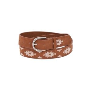 SADDLE STITCH BOHO WESTERN EMBROIDERED BELT W/SILVER BUCKLE
( Brown)